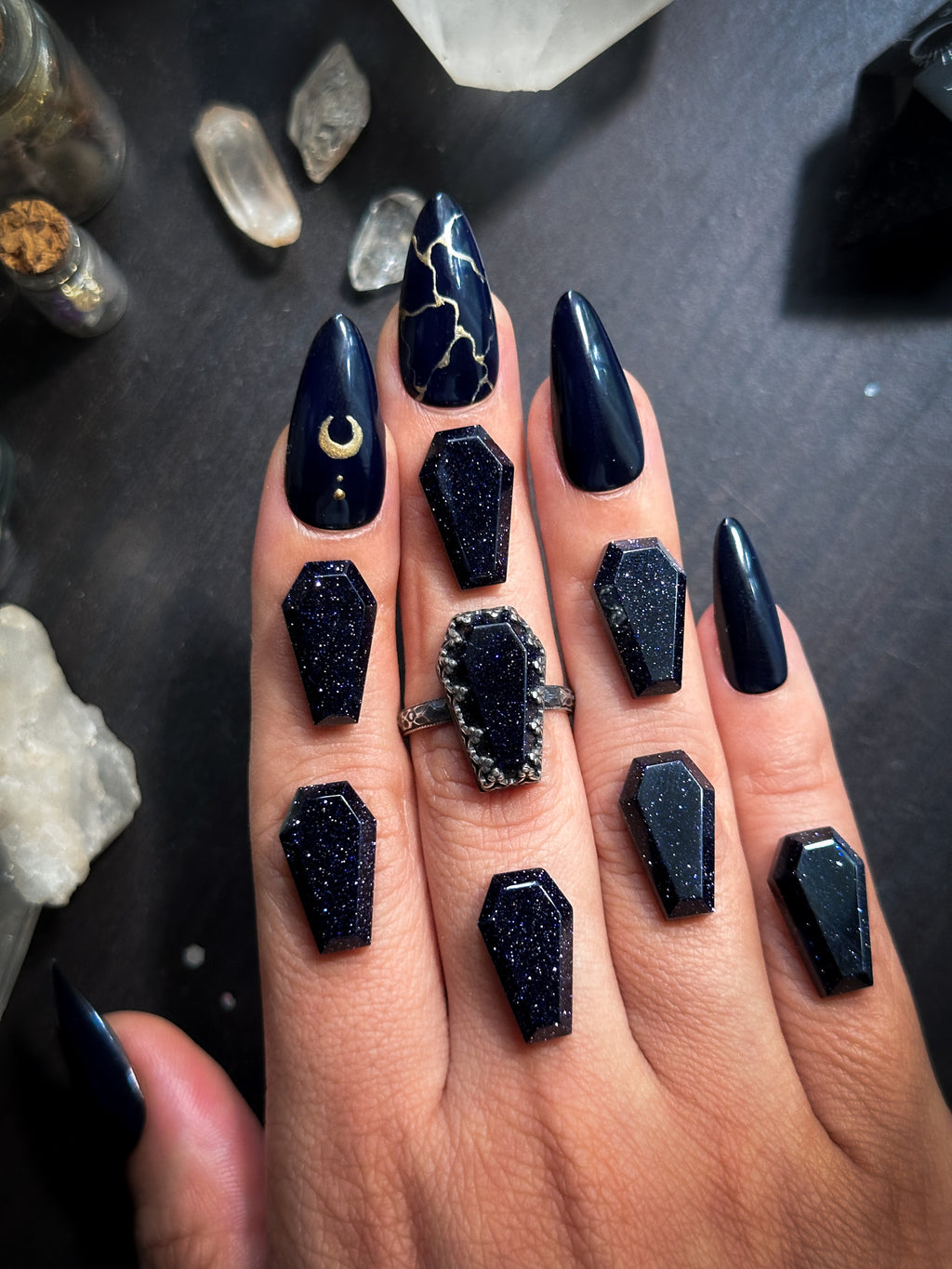 Blue Goldstone Petite Coffin Ring