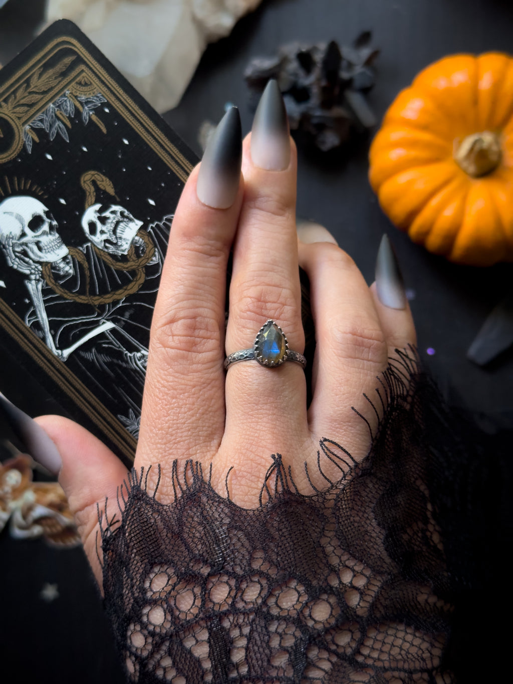 Labradorite Ghost Tear Drop Rings