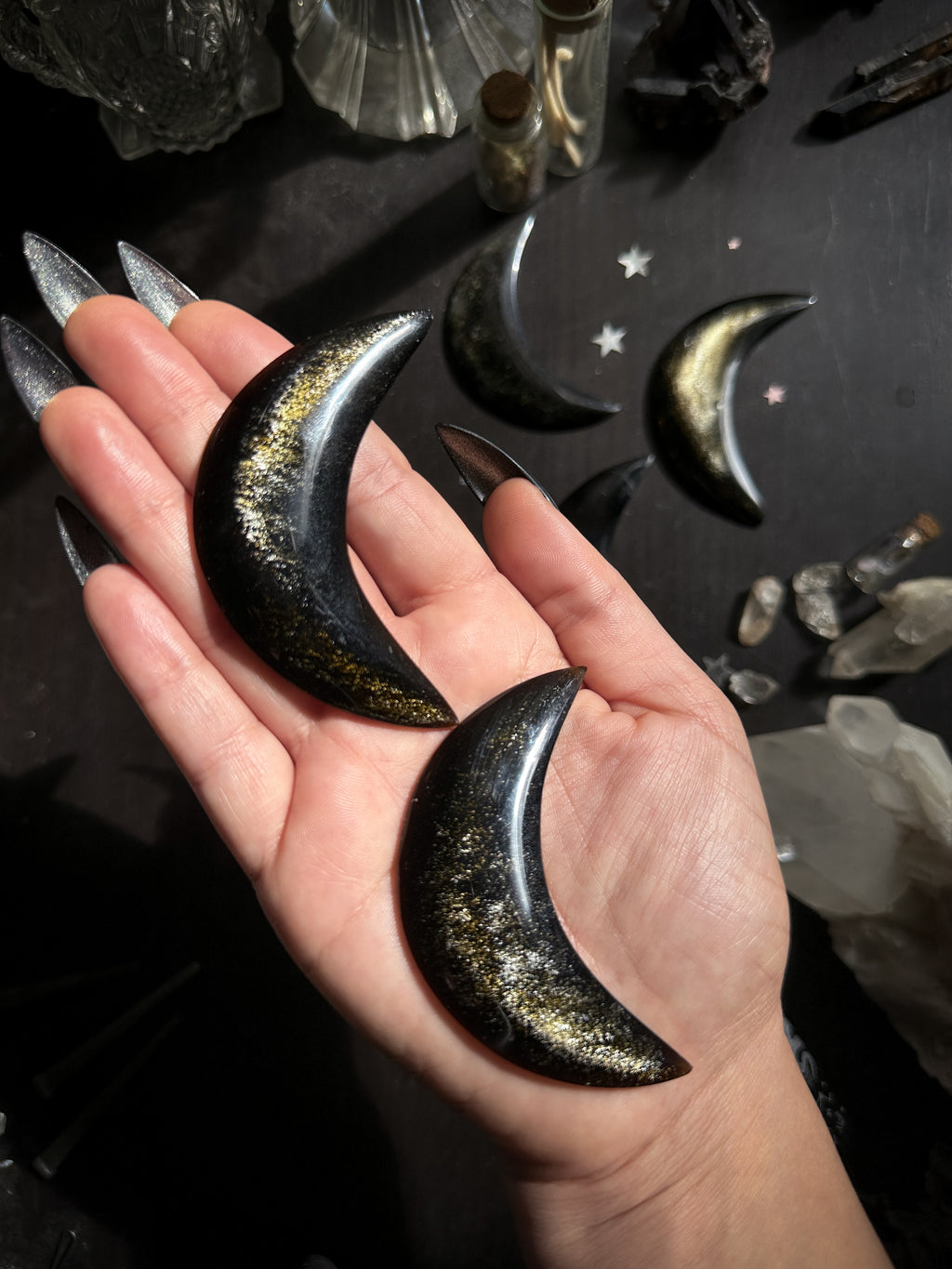 Small Gold Sheen Obsidian Moons